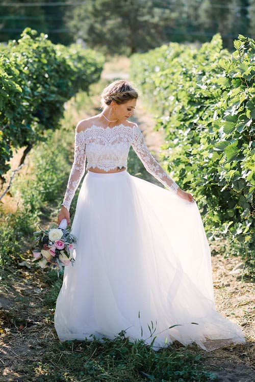 Woman holding wedding dress